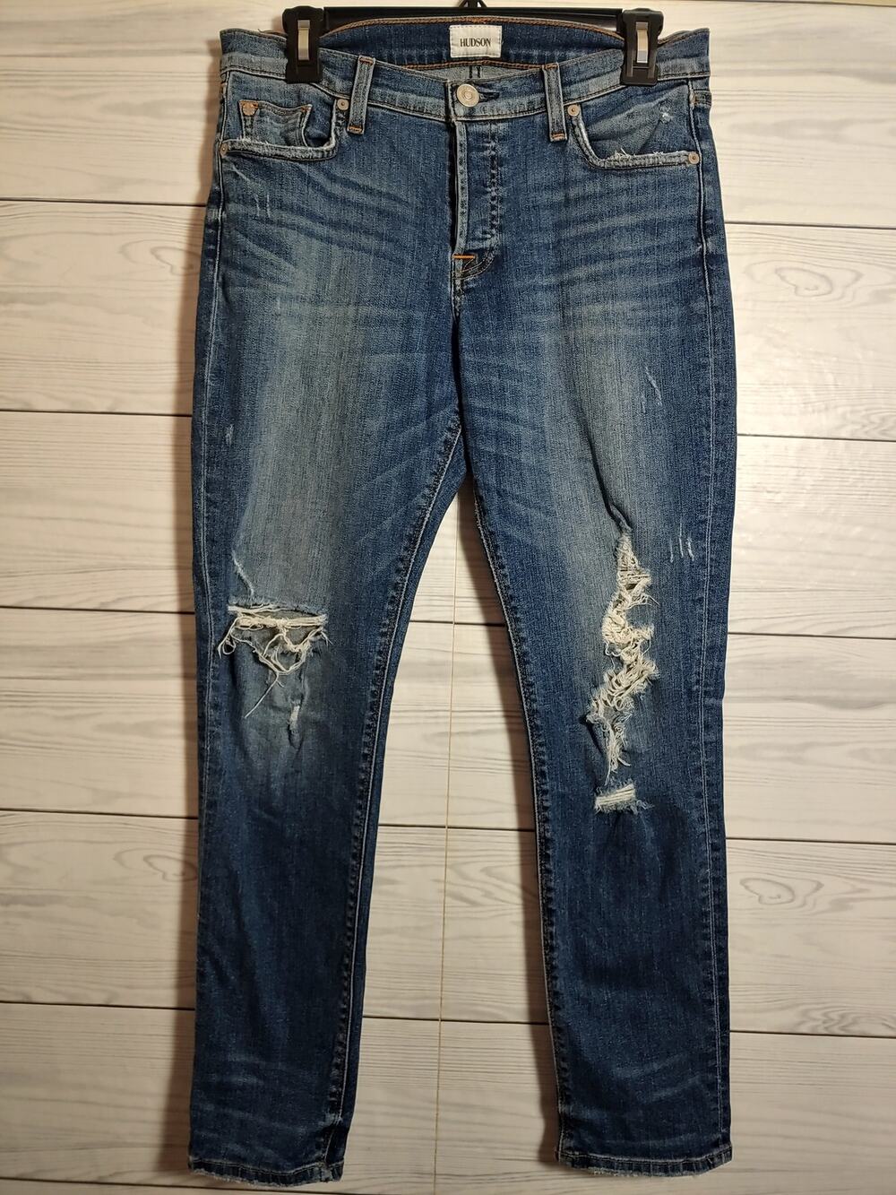 Womens Hudson Riley Button-Fly Crop Relaxed Straight Distressed Medium Wash 26